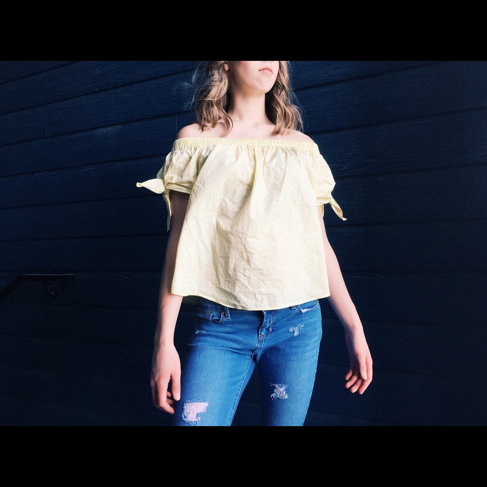 Yellow off the shoulder blouse